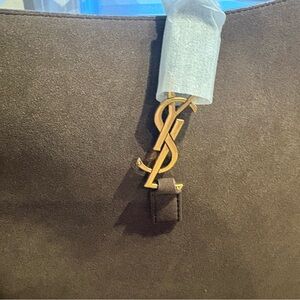 Designer Inspired Brown Suede Handbag with Gold Logo- NWT